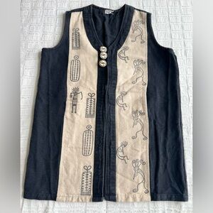 Venus Imports Long Vest Cardigan Duster Cotton Southwest Print With Pockets M